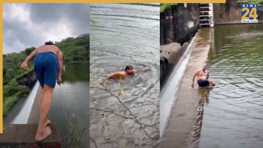 पूर्व मंत्री राजेंद्र सिंह गुढ़ा ने 25 फीट गहरे बांध में तैरकर सबका ध्यान खींचा