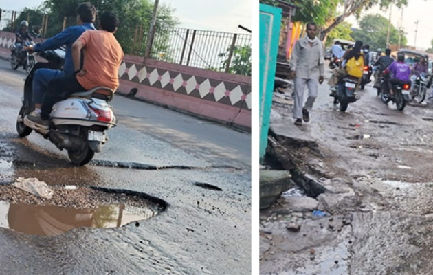 गढ़ पैलेस के सामने गड्ढों से लोगों को हो रही परेशानी