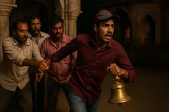 डबरा के गतारी गांव में मंदिर से घंटा चुराते चोर को पकड़ा गया