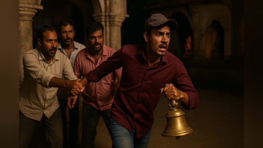 डबरा के गतारी गांव में मंदिर से घंटा चुराते चोर को पकड़ा गया