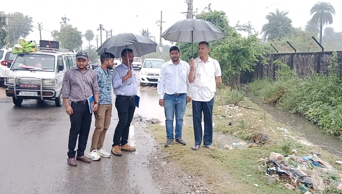 शाहपुरा में नाला निर्माण स्थल का निरीक्षण किया गया